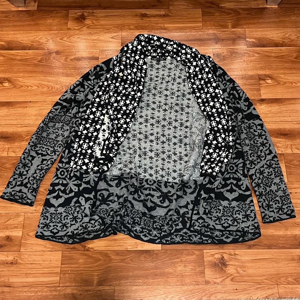 GYPSY05 ORVIETO DRAPE BLACK GRAY WHITE GYPSY SWEATER CARDIGAN size M